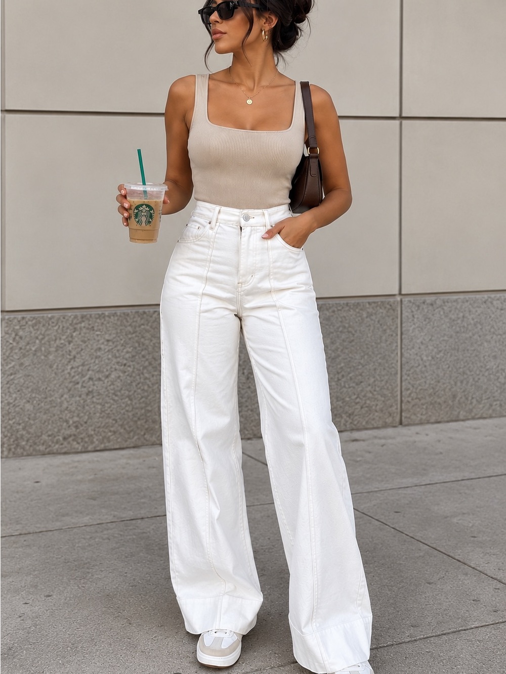 ZARA White High Rise Wide Leg Jeans